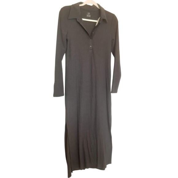 Aerie Ribbed Collared Maxi Dress Long Sleeve Gray Size M - Picture 1 of 6
